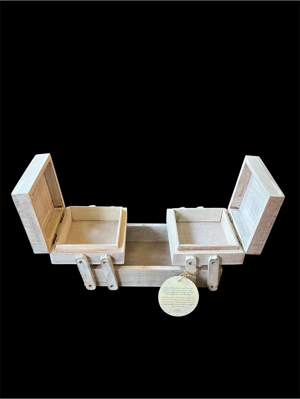 Carved Wooden Jewelry Box - Whitewashed Floral Design